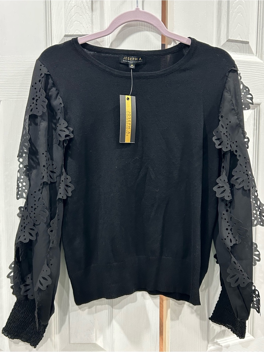 Joseph Black Laser-Cut Lace Sleeve Sweatshirt